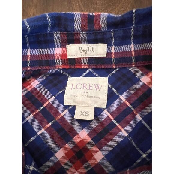 J. Crew Women’s Boy Fit Blue Orange Plaid Long Sleeve Button Down Shirt Size XS - Picture 4 of 9